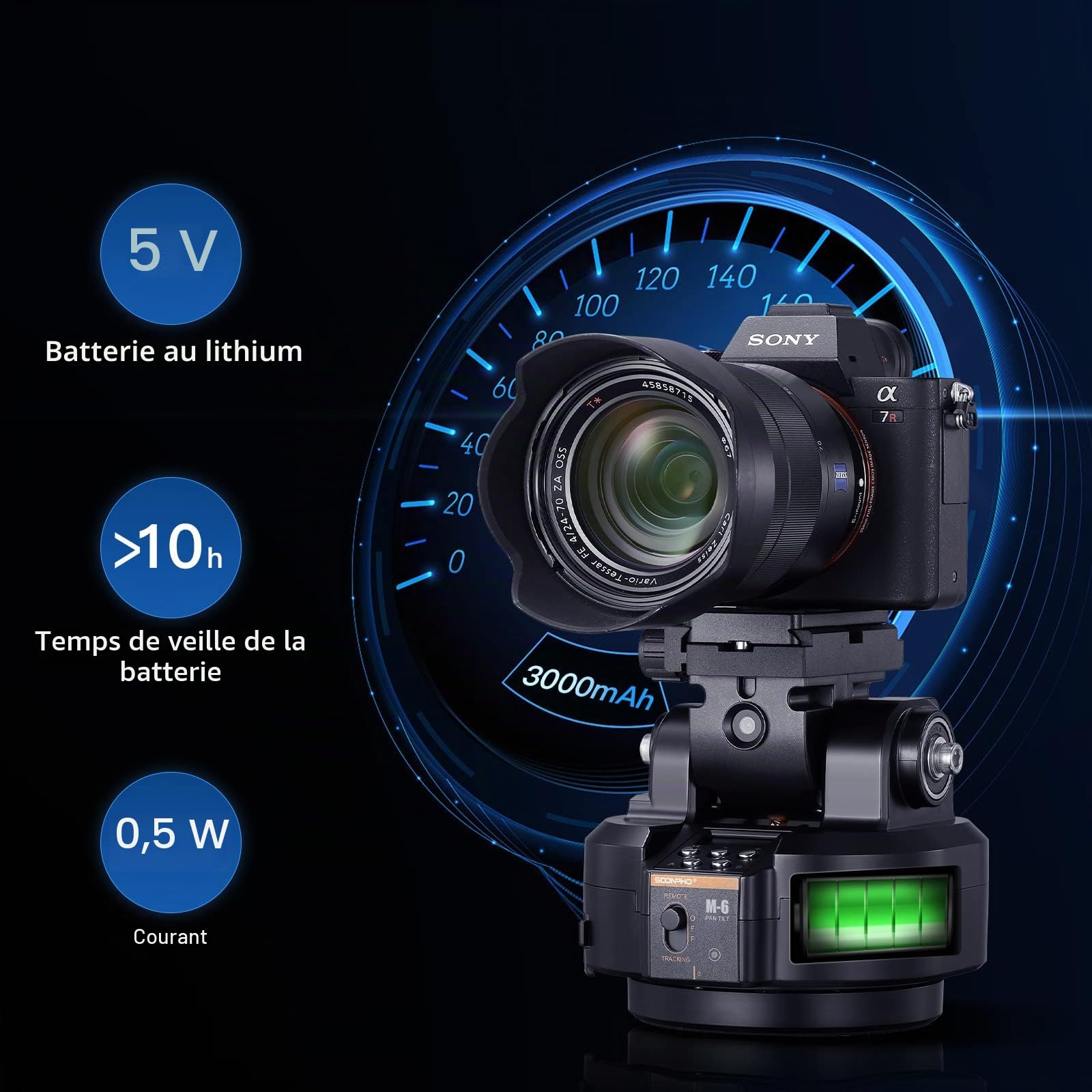 Soonpho M6 Tête de trépied panoramique électrique motorisée à 360 degrés avec pince pour téléphone et télécommande AI Face Tracking Reconnaissance des gestes AB Deux points pour DSLR,Trépied,Téléphone