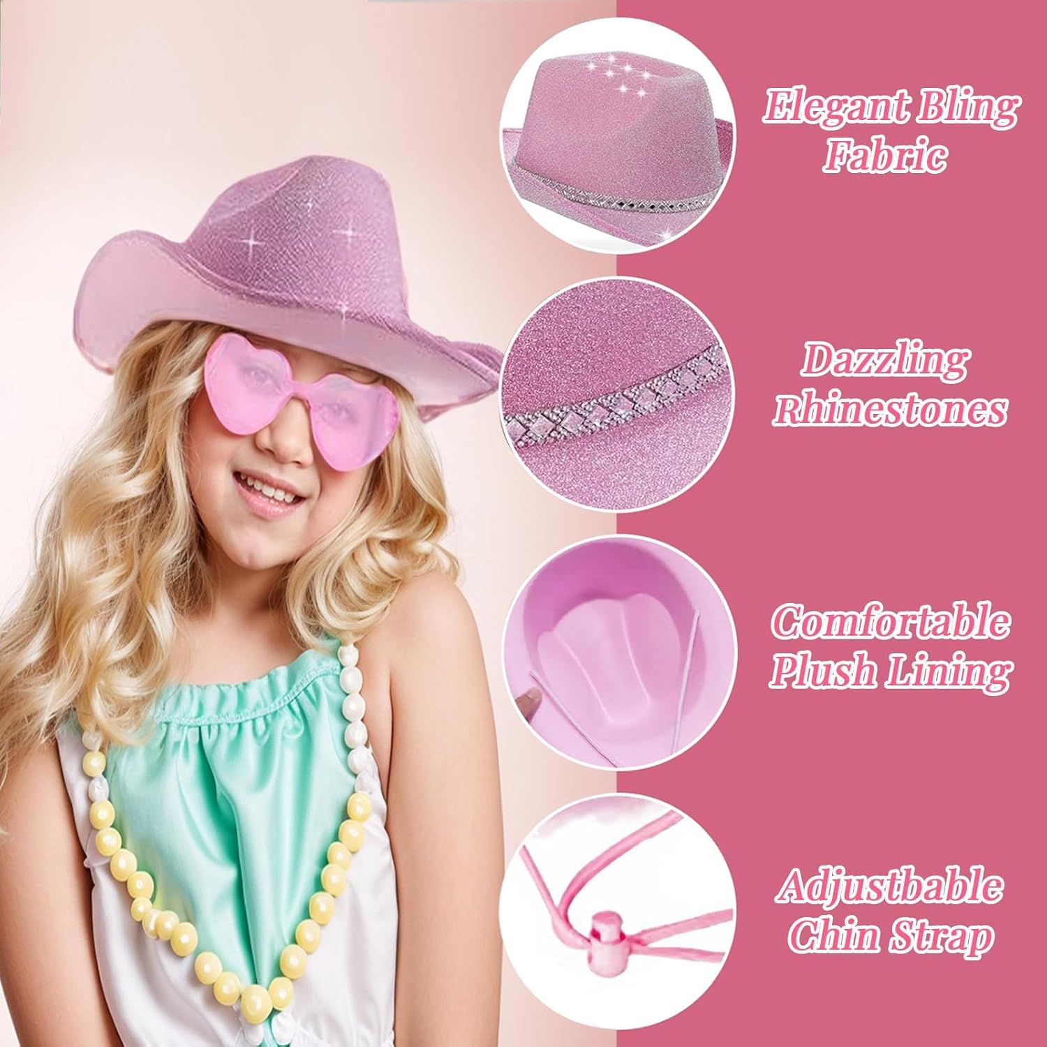 DAJOOEE Cowgirl Hat with Heart Sunglasses Glitter Cowboy Hat for Women Cosplay Bachelor Party Costume Hats - Image 6