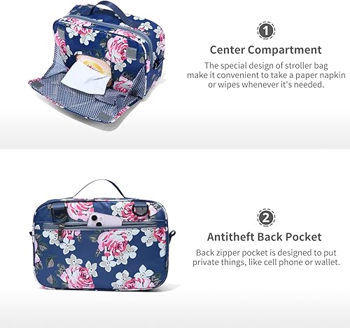 Miniatura 7 de Bolsa organizadora para cochecito de bebé con bolsillo aislado, ajuste universal para la mayoría de cochecitos, espacio para pañales, toallitas y