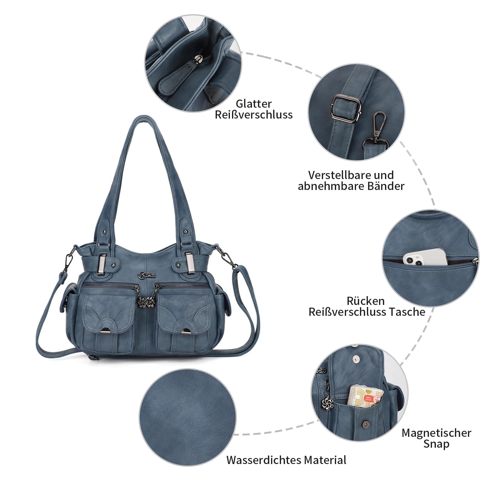 KL928 Handtasche Damen Umhängetaschen große Damenhandtasche Schultertasche gemacht aus PU Leder Kunstleder Elegant Damen Tasche für Büro Schule Einkauf mit vielen fächern
