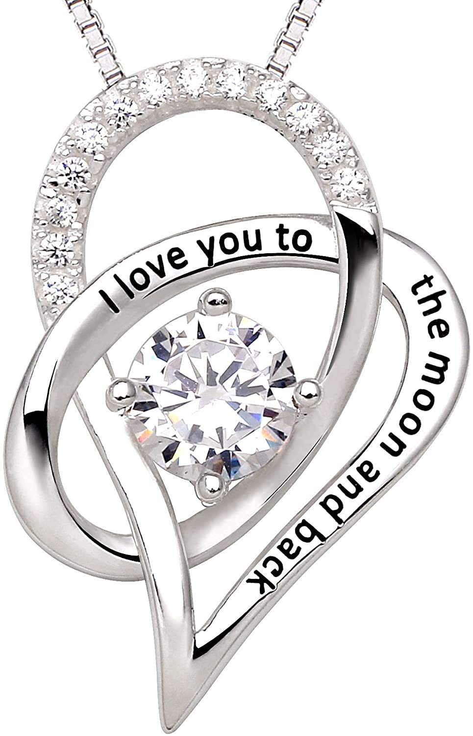 UBrandSilver Plated I Love You to The Moon and Back Love Heart Cubic Zirconia Pendant Necklace