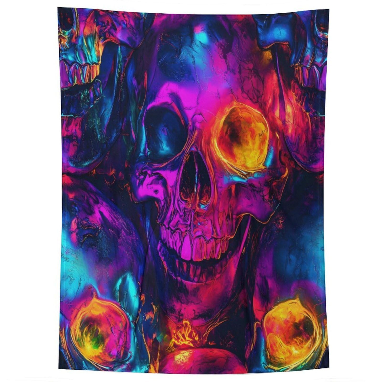 Coperta leggera con teschi colorati al neon per letto, divano, morbida flanella coperta grande calda in peluche 127 x 178 cm
