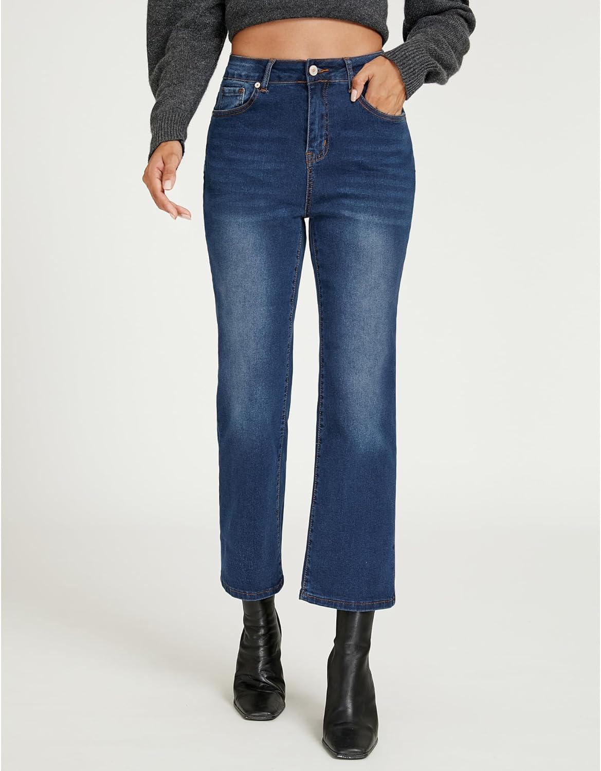 LookbookStore Cropped Jeans for Women High Waisted 90s Baggy Straight Stretchy Denim Pants Trendy Jeans with Pockets - Image 4