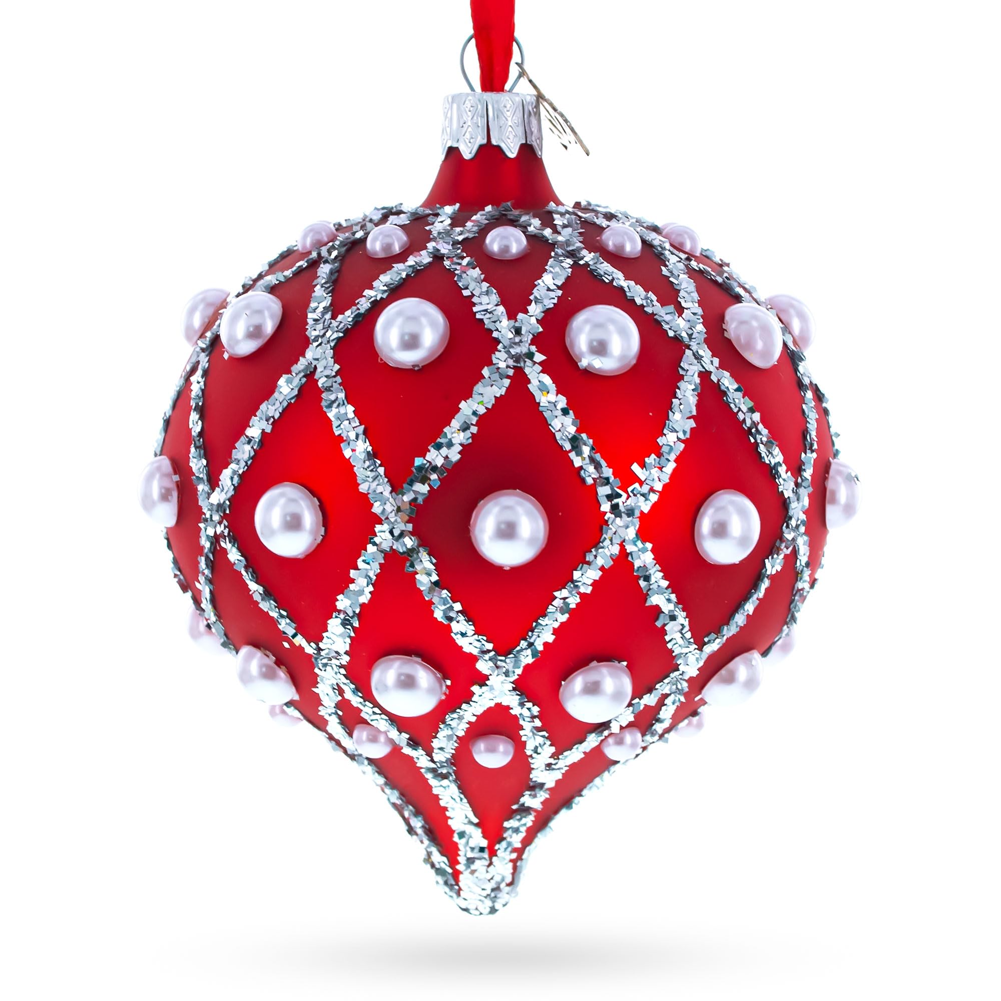 Boule oignon rouge BestPysanky en verre pour sapin terne sans éclat