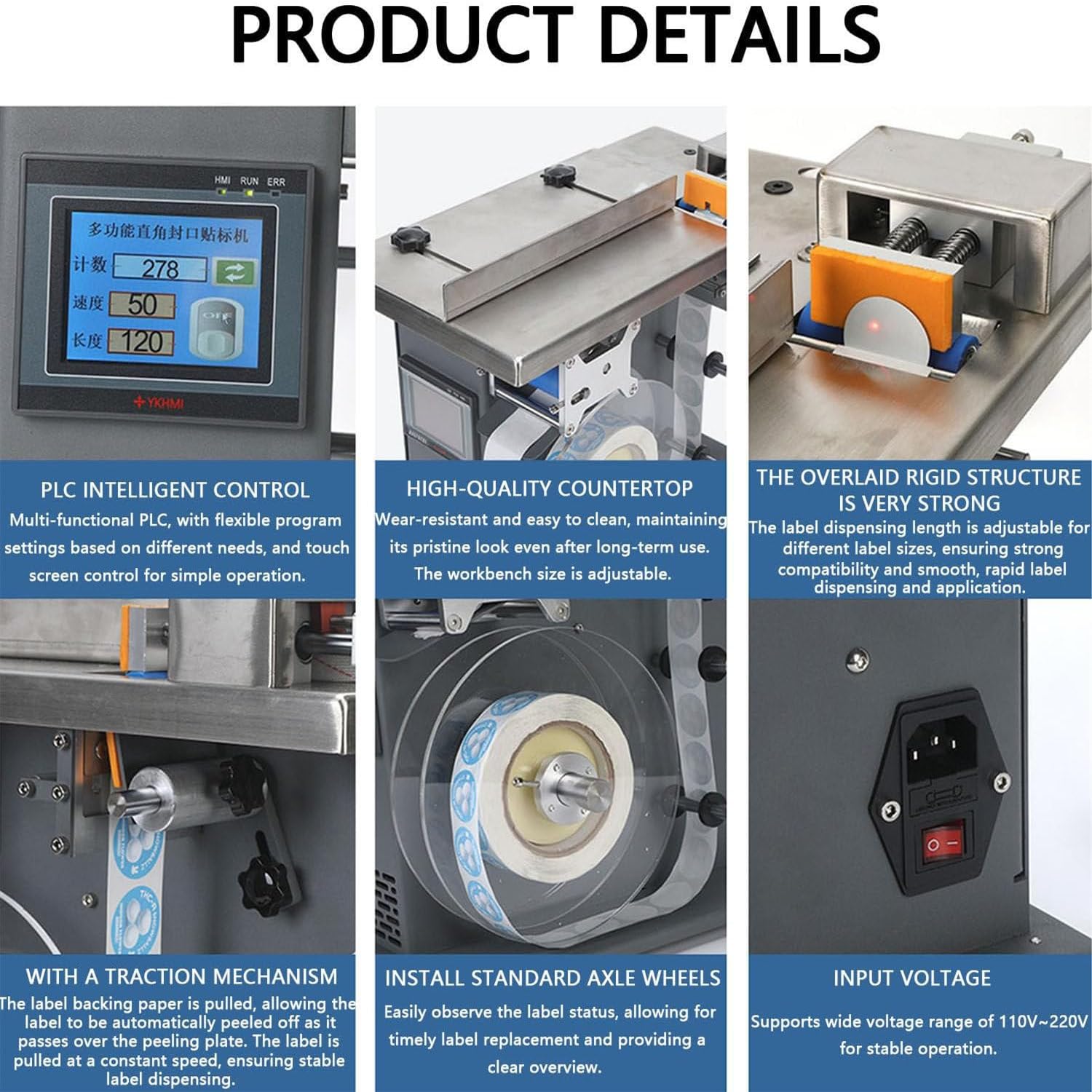 Etichettatrice semiautomatica regolabile, touch screen digitale, precisione ± 0,5 mm, etichettatrice di centraggio automatica con sistema PLC, velocità 15-30 etichette/min