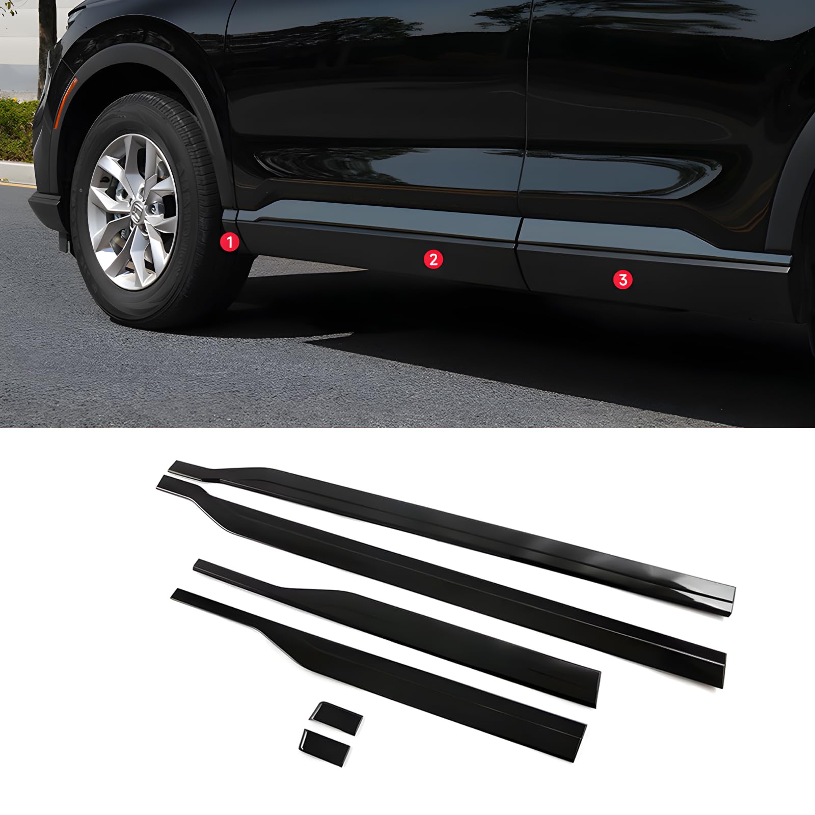 6 PCS Stainless Steel Body Side Door Molding Cover Trims for Honda CRV 2023 2024 2025,Body Exterior Accessories,Body Side Molding Trims,Door Edge Protector for CR-V-Glossy Black