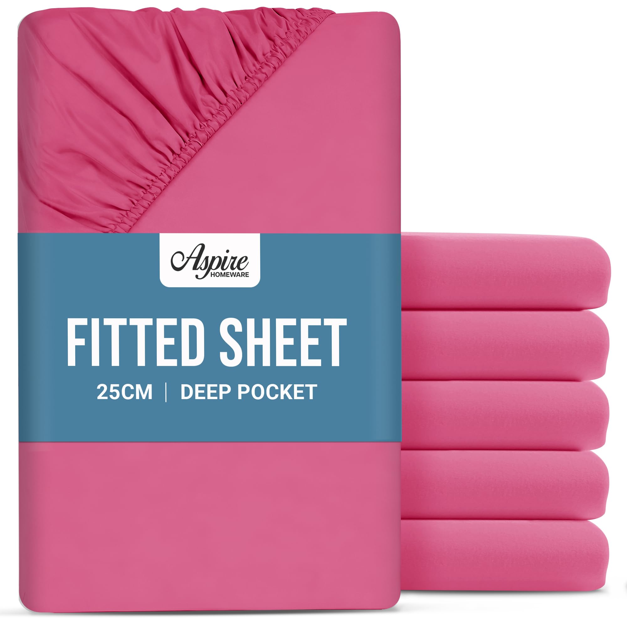 Aspire Homeware Double Fitted Sheet 6 Pack - 25 cm Deep Hotel Quality (Pink) Bed Sheets - Soft & Breathable Fitted Bed Sheets Double - Anti-Wrinkle Easy Care Fitted Sheets — image 1