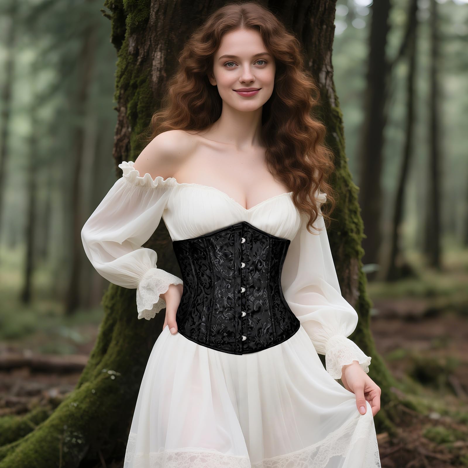 TRIWORKS Korsett Damen Corsage Bustiers Unterbrust Korsett Satin Lace Up Waist Cincher für Halloween und Karneval XS-6XL
