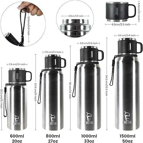 Miniatura 2 de Botella aislada de acero inoxidable, 33 onzas con taza, botella de agua aislada al vacío, termo para bebidas calientesbebidas frías, viaje con