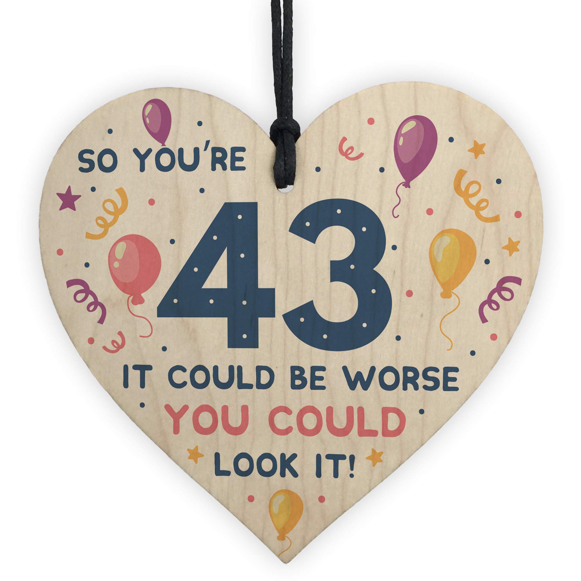 Red Ocean Novelty 43rd Birthday Gifts Wooden Heart Sign Funny Present For Mum Dad Uncle Auntie Friend