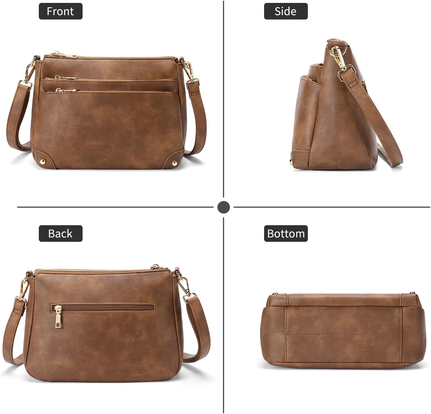 GOIACII Purse for Women Medium Crossbody Bags Multi Zipper Pocket Leather Shoulder Handbags - Image 6