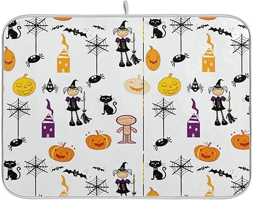 Happy Halloween Pumpkin Drying Dish Mat Washnable Absorbent Drying Rack Kitchen Counter Dish Drying Rack Matt Especieros Para Cocina Modernos 16'' x