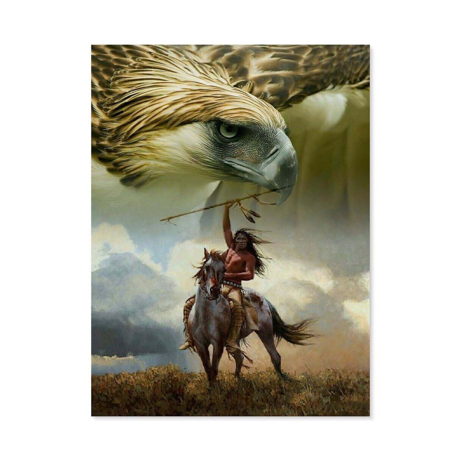 BEAYODKP Paint by Numbers for Adults,Native American and Eagle,DIY Oil Painting Paint by Number Kits Linen Canvas Wall Art House Decor(50x60cm) 19.6x23.6 inches-G74 — image 1
