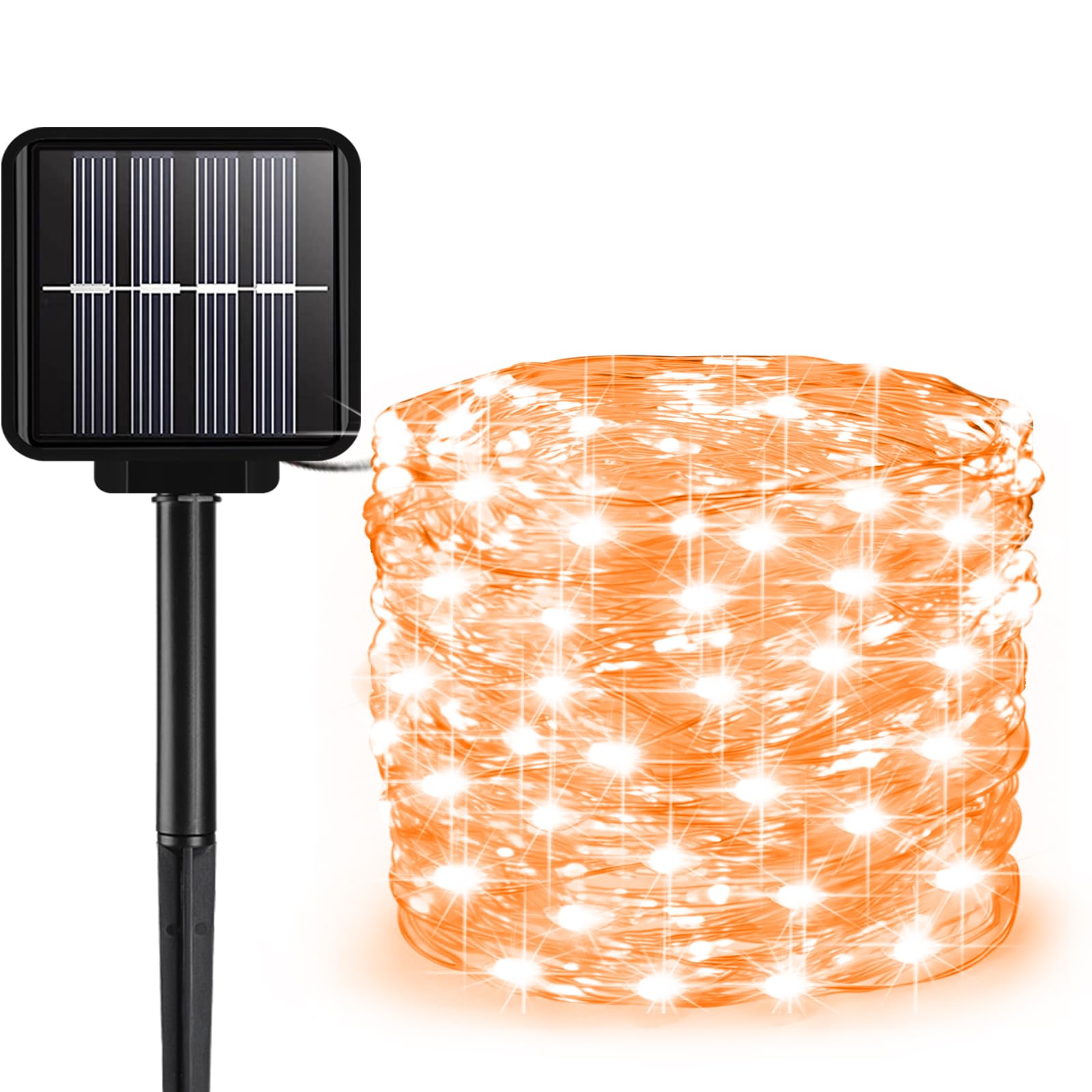 ALENEY Solar String Lights Outdoor, 66 Feet 200 LEDs 8 Modes Solar Fairy Lights for Outside, Waterproof Outdoor Light for Patio Yard Christmas Tree Halloween Wedding Party Decorations, Orange