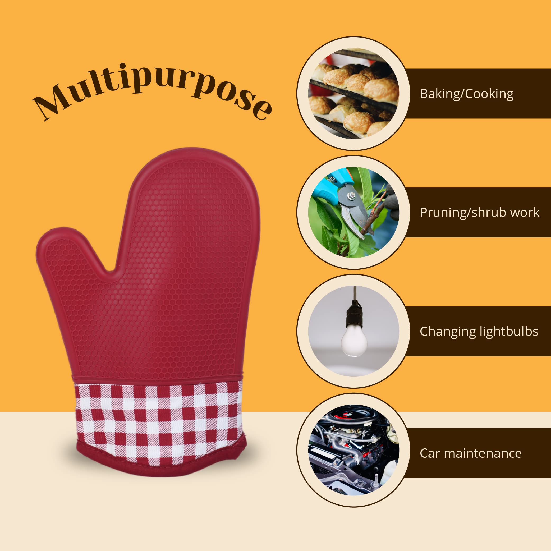 Amruta Par de guantes de horno de silicona, 2 manoplas de cocina resistentes para horno de barbacoa, microondas, resistentes al calor hasta 500 F, guante de horno con agarre texturizado de silicona