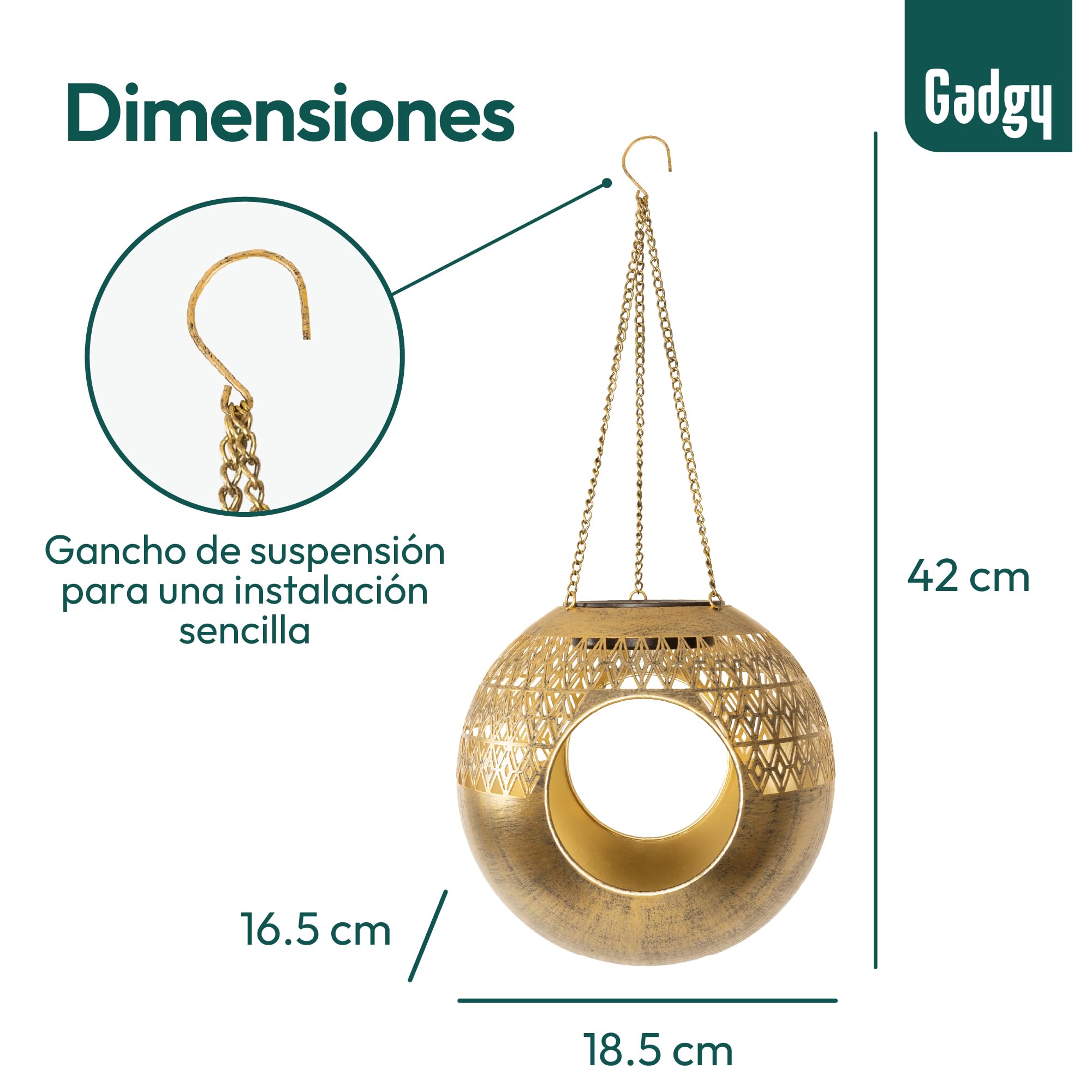 Gadgy Comedero Solar para pájaros Colgante – Diseño Redondo Moderno de Metal – Comedero para pájaros 360° con iluminación Solar – Casa para pájaros Impermeable para jardín, balcón, terraza - 3