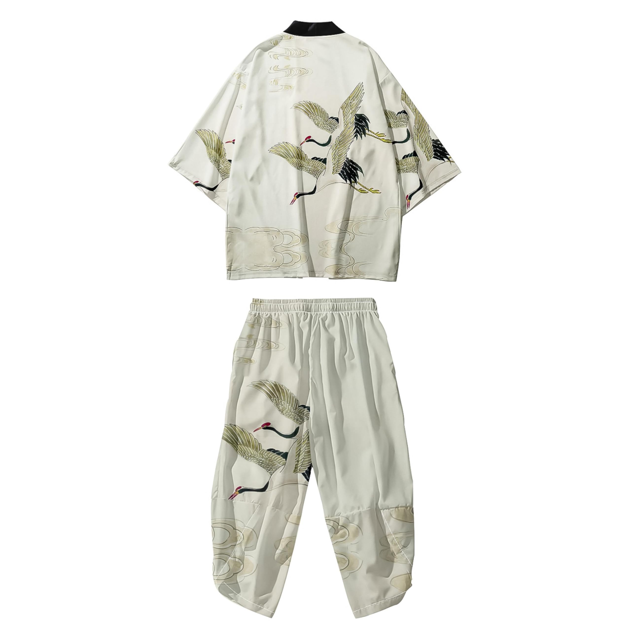 Mens Kimono Set 3/4 Sleeve Haori And Shorts Casual 2 Piece Japanese Outfits