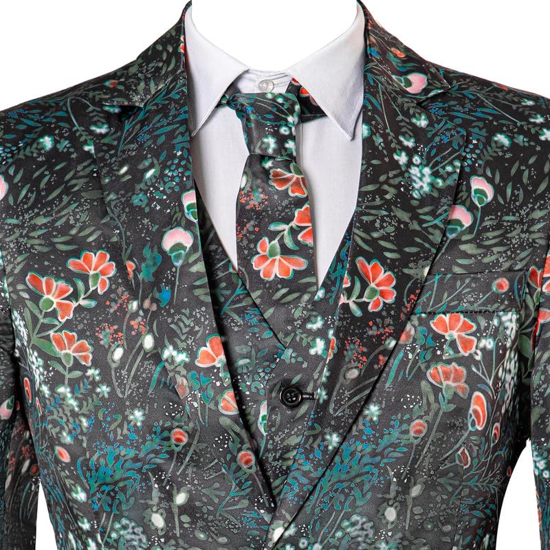 HBDesign Men's Black Backcloth Green Printed 2 Button 4 Piece Suit for Men2