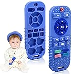 AiTuiTui Baby Teething Relief Chew Toys for 3 6 9 12 Months Essentials, Silicone Teether Remote Control Bath Toy for Autism Newborn Infant Boy Girl Baby Shower Birthday Gifts, Dark Blue