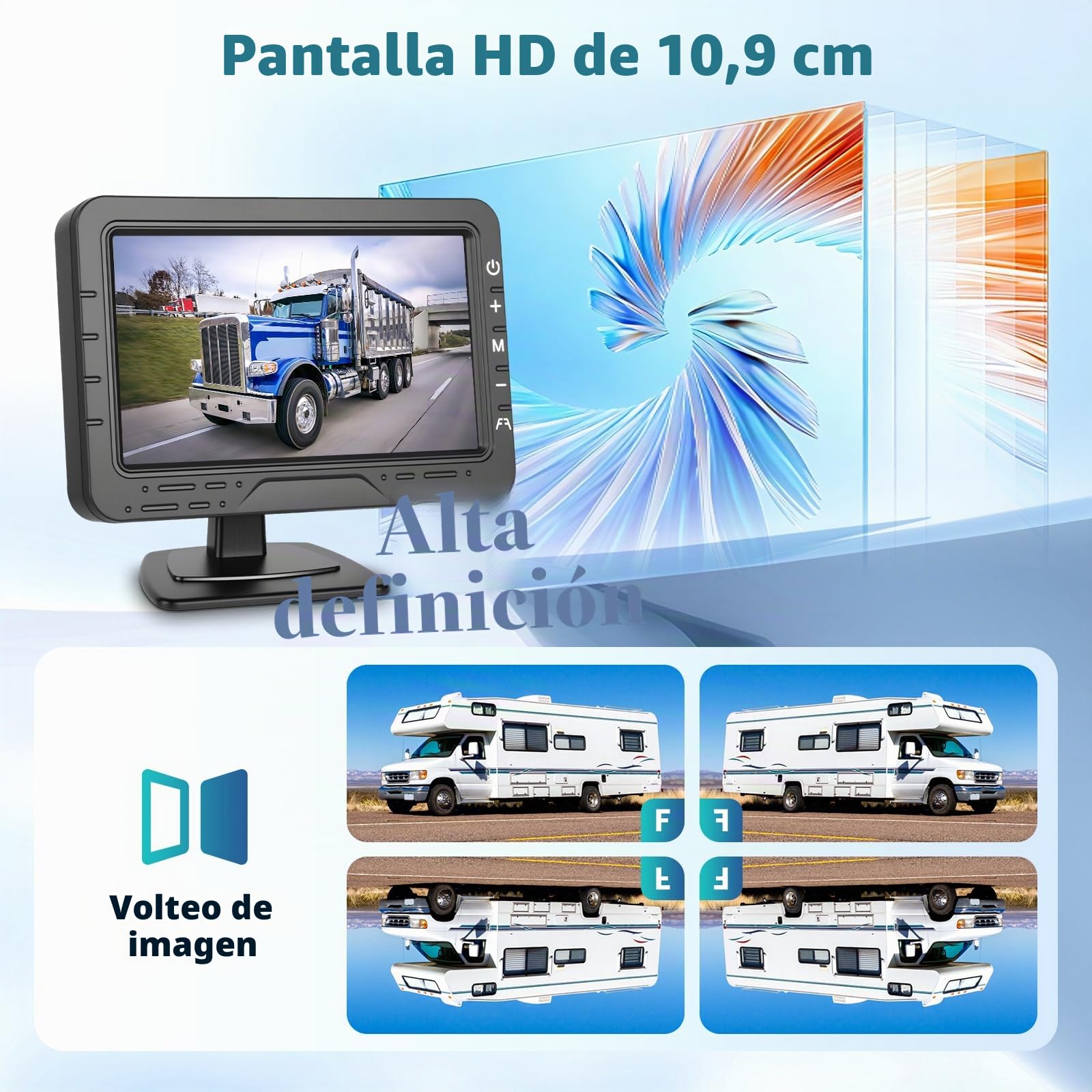 Hodozzy Kit de Monitor con Cámara Marcha Atrás Cable con Cámara de 360°, 1080P Pantalla 4,3 Pulgadas Camara de Vision Trasera, Visión Nocturna IP68 Impermeable Cámara Atras Coche con Líneas Guía DIY