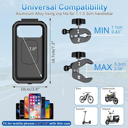 Miniatura 6 de Soporte de teléfono para motocicleta, resistente al agua, soporte para teléfono de bicicleta, manillar, pantalla táctil de 360, soporte para