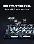 GravaStar Mercury K1 75% Clavier de jeu mécanique sans fil, alliage d'aluminium, joint d'étanchéité Chauffe-clavier compact personnalisé, commutateurs linéaires, RGB Allumé en arrière - Mistre noir