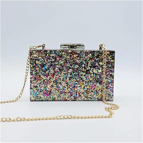 CZDYUF - Bolso de mano de acrílico multicolor, mezcla de colores, bolsa de noche, bolsa de boda, fiesta, graduación, bolsa de mensajero con cadena