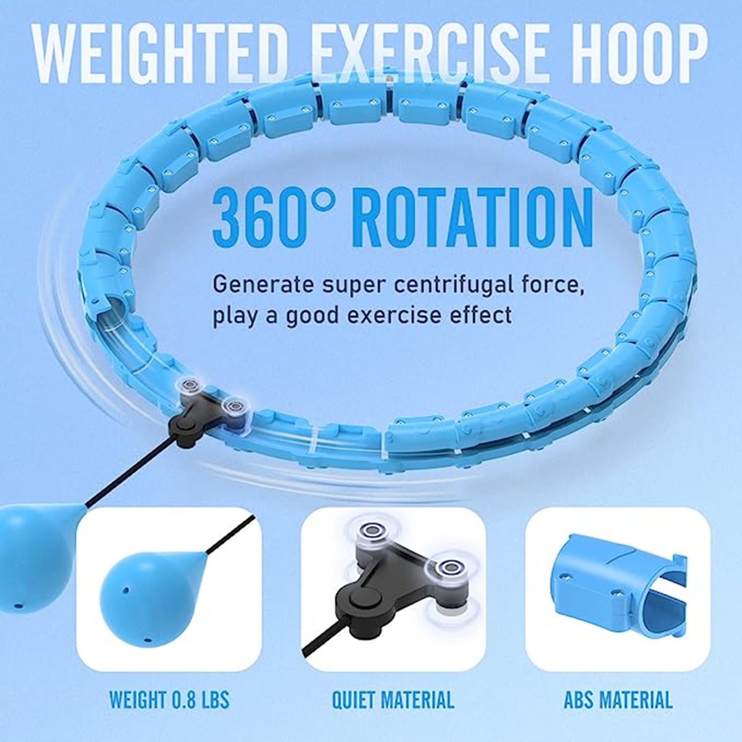 Hula hop dla dorosłych, Smart hula hop z obciążeniem, dla początkujących, nigdy nie spada, 24-częściowy regulowany obwód + masaż 360° + piłka grawitacyjna, nadaje się do utraty wagi/fitnessu/spędzania
