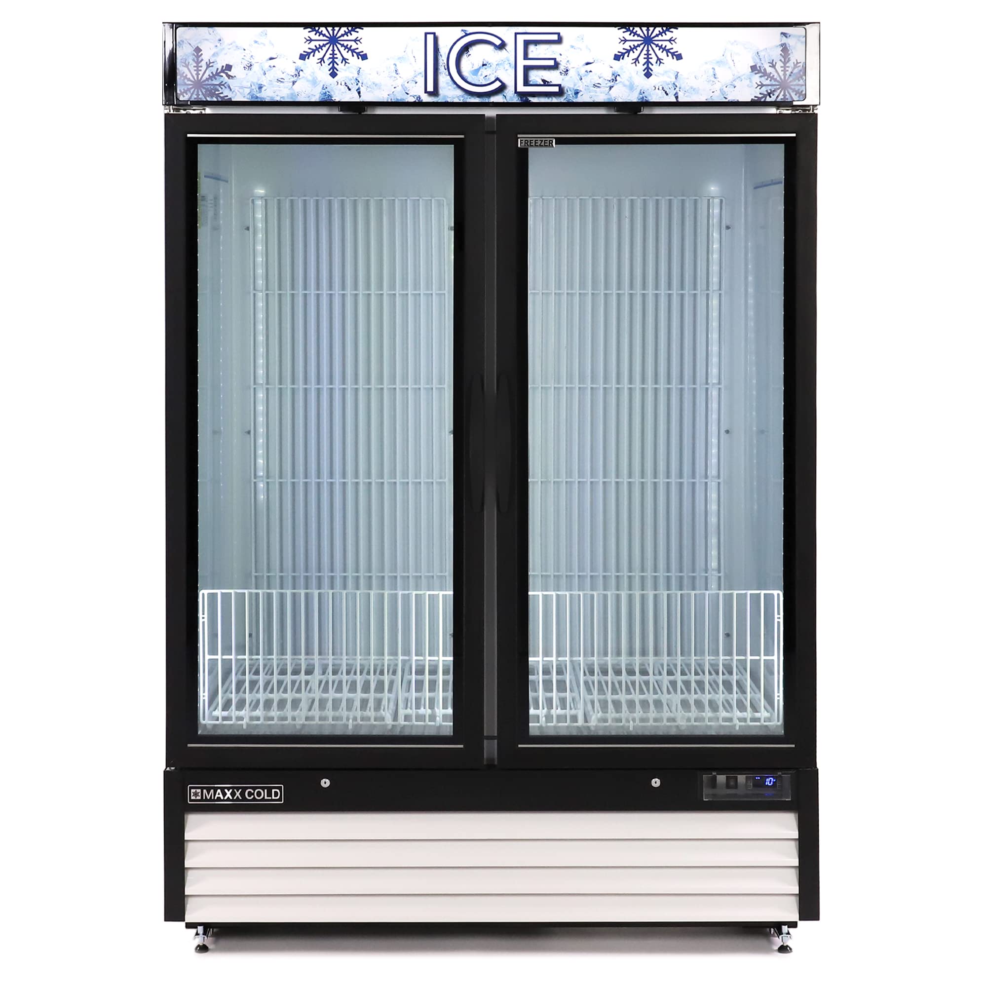 Maxx Cold MXM2-48FHC-ICE 54” Glass Door Ice Merchandiser Freezer, 48 Cu. Ft. Storage, Double Door