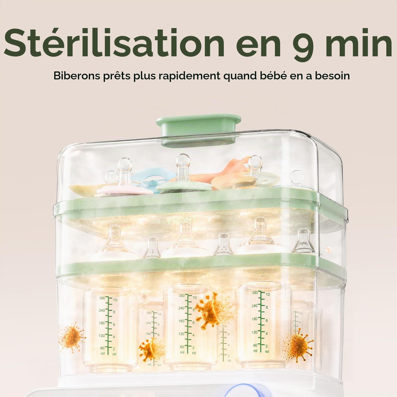 Momcozy Stérilisateur et séchoir à biberons à 3 couches, stérilisation et séchage rapides, stérilisateur universel pour tous les biberons et accessoires de tire-lait, écran tactile et désinfectant de