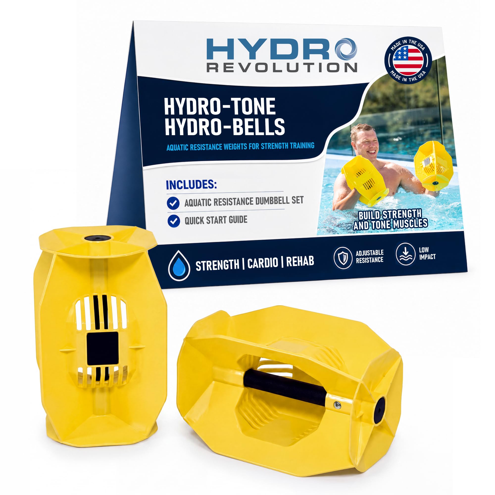 Aquastrength Hydro-Tone Total Body Pool Exercise System, Isokinetic Functional Water Weights, Bells 12" x 7.5", Fins 6.5" x 2.5", Quick Start Guide Included