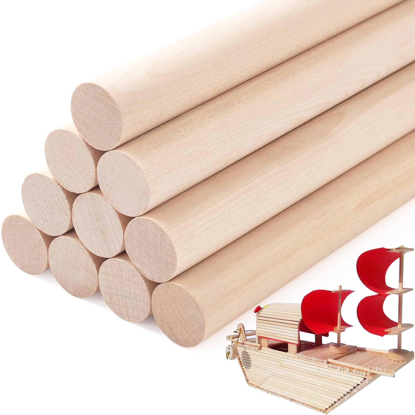 Santoy10PCS Dowel Rods Wood Sticks,1x12 Inch Unfinished Round Wooden Hardwood Sticks for Arts,DIY, Crafts,Tiered Cake Support and Wedding Ribbon Wands