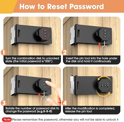 Miniatura 6 de Cerraduras de gabinete de 90 grados con combinación, pestillo mecánico plegable para puerta, cerradura de cerrojo giratorio sin llave para