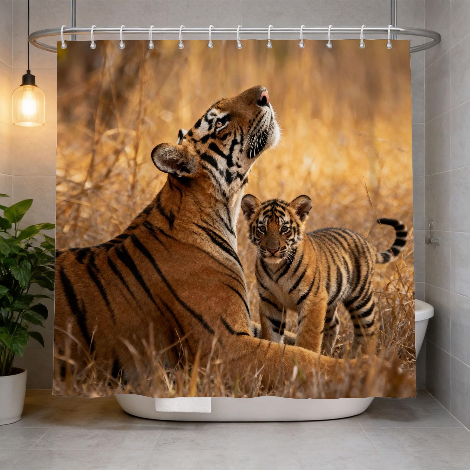 Hongduo 3D Tiger Printed Shower Curtain for Stalls Bathtubs Savanna Animals Bathroom Decor Shower Curtain Set Polyester Fabric Waterproof 180x180cm/71X71 Inch with Hooks