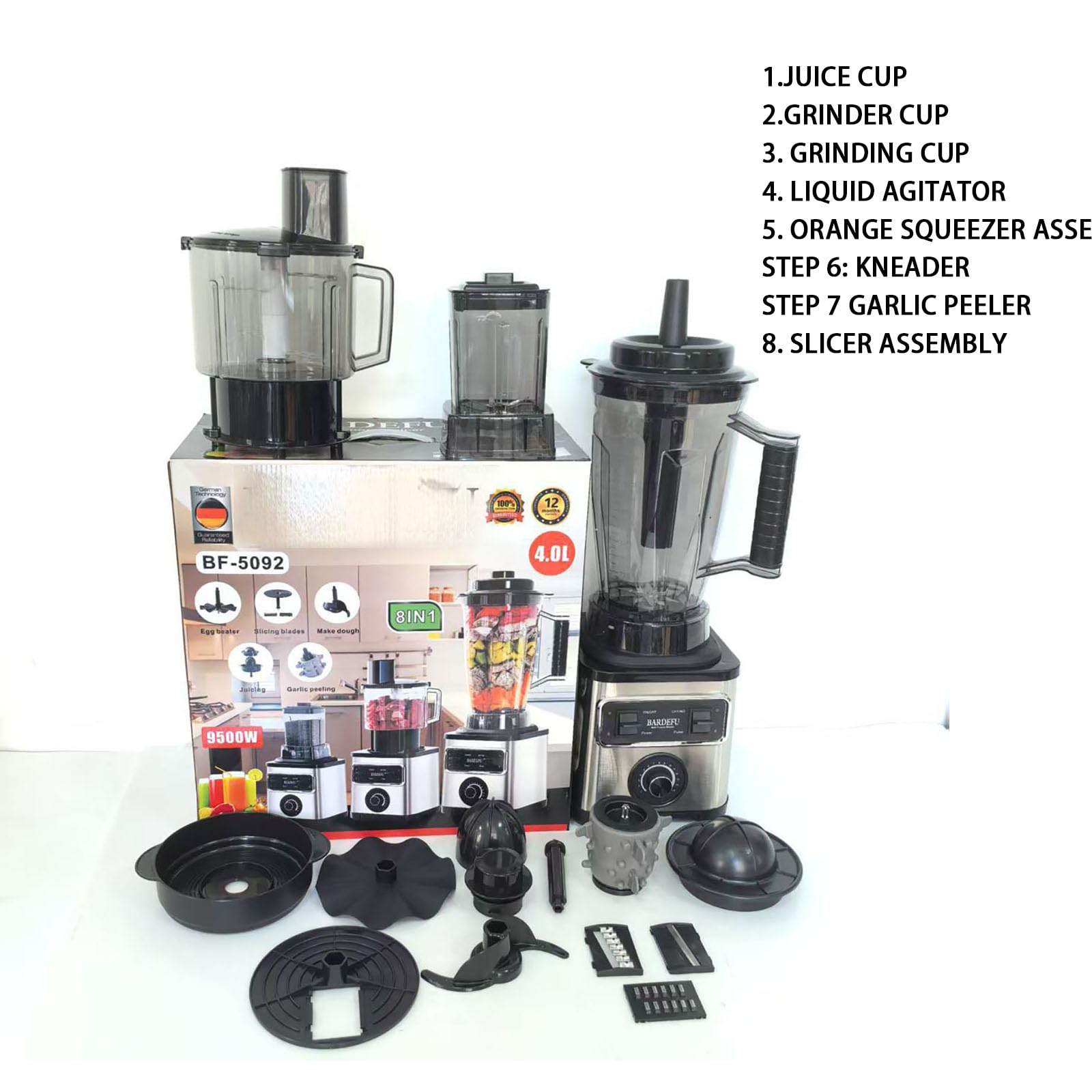 8 en 1 máquinas exprimidoras de Prensa fría, licuadora 3l, Fabricante de Batidos de 800W y Molinillo de café, Taza de Gran Capacidad, Cicatriz de 2 litros, Cuchillas de Acero Inoxidable extraíbles