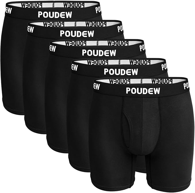 POUDEW Men's Underwear, Tagless Soft Viscose Boxer Briefs, Pack of 5