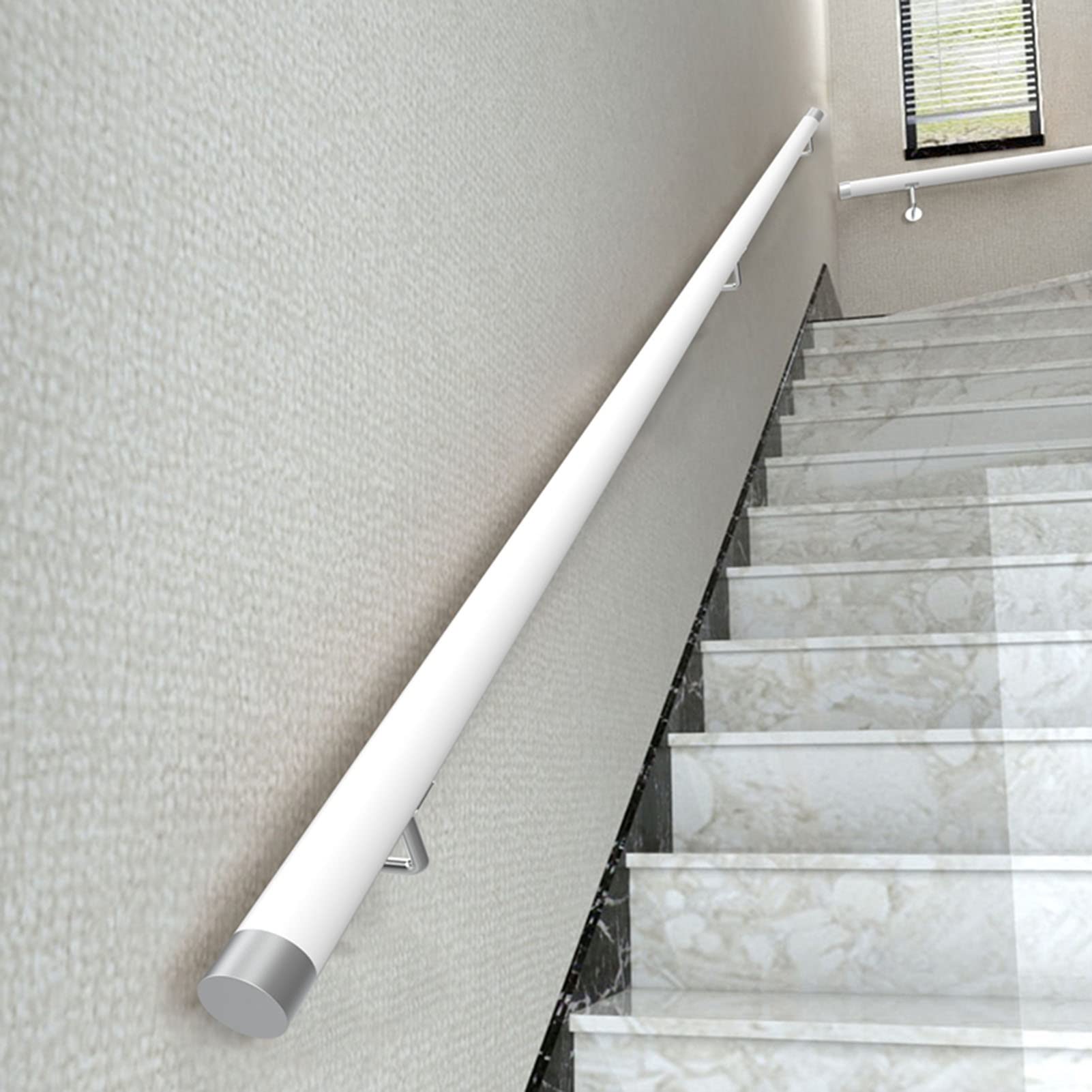 Rambarde murale en bois noble et supports en acier inoxydable de 4 m