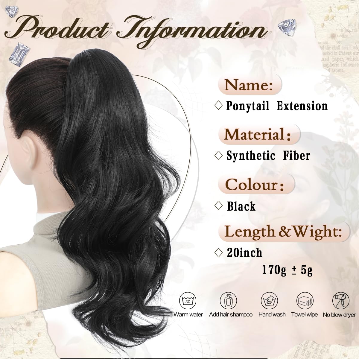 VEGALILY Ponytail Extensions 20inch Clip in Ponytail Hair Extension Black Claw Clip Ponytail Hair Extensions Layered Drawstring Pony Tail Hair Pieces for Women - Image 2