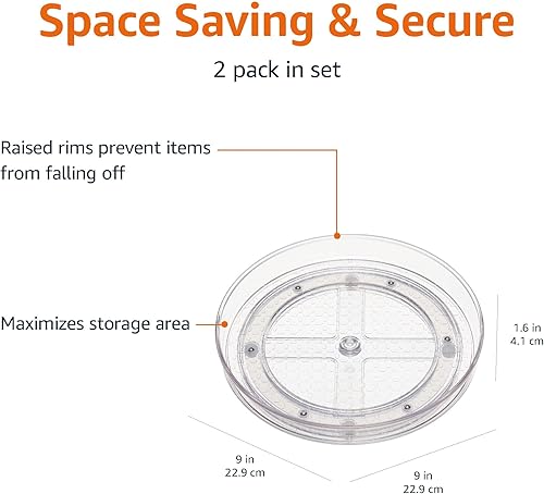Miniatura 3 de Tienda Basics Clear Lazy Suzan - Organizador para tocadiscos, 9 pulgadas, paquete de 2