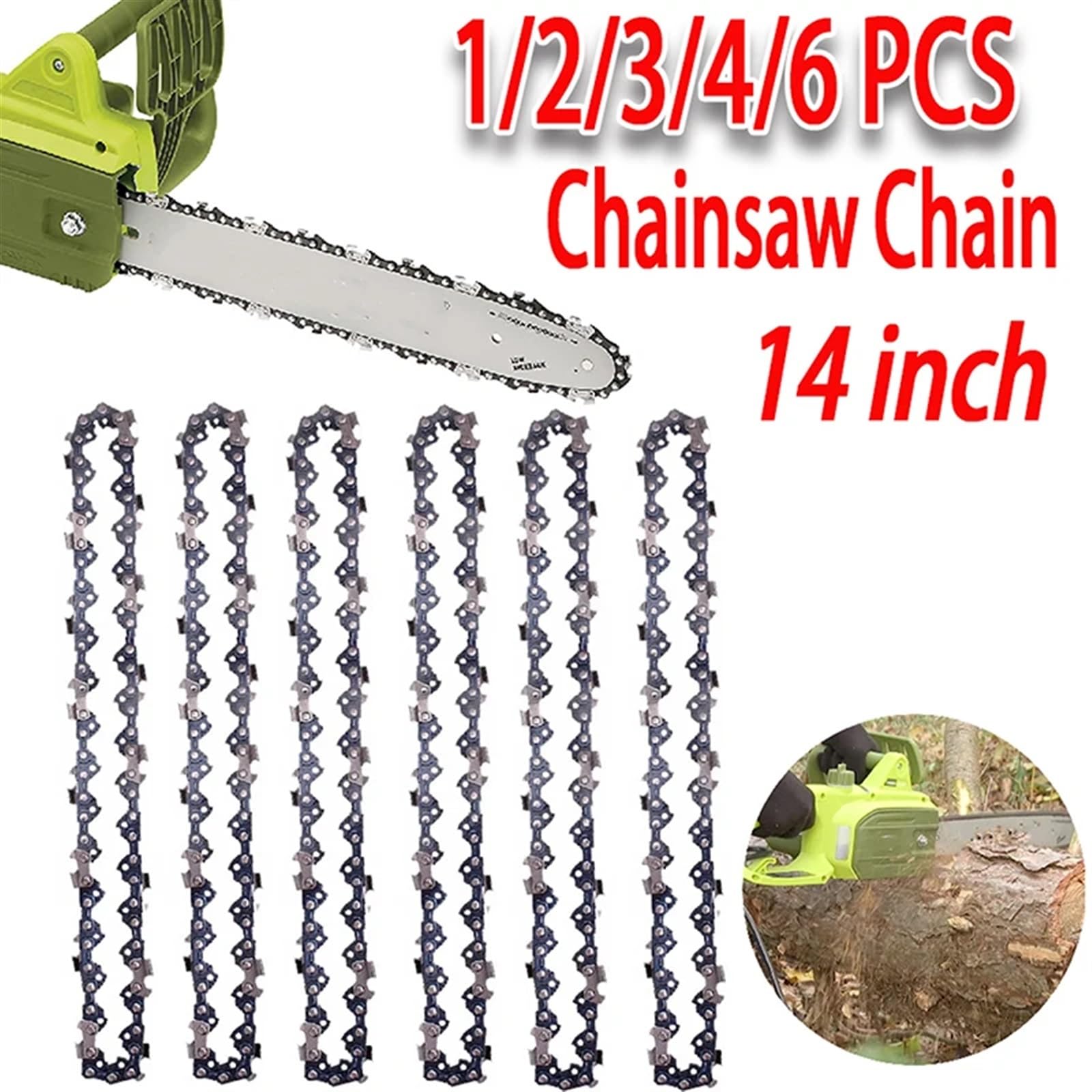 Cadena De Motosierra Motosierra de Cadena de Acero Inoxidable de 14 Pulgadas, Repuesto de Motosierra eléctrica semicincel de 3/8 "LP .050" 52 DL for poda de Registro de carpintería(6X Chain)