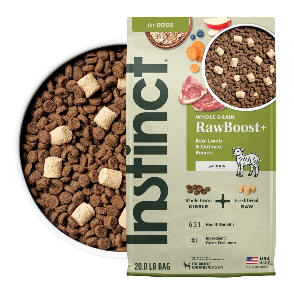 Raw Boost, Natural Dry Dog Food with Freeze Dried Pieces, High Protein, Whole Grain Recipe - Real Lamb & Oatmeal, 20 lb. Bag