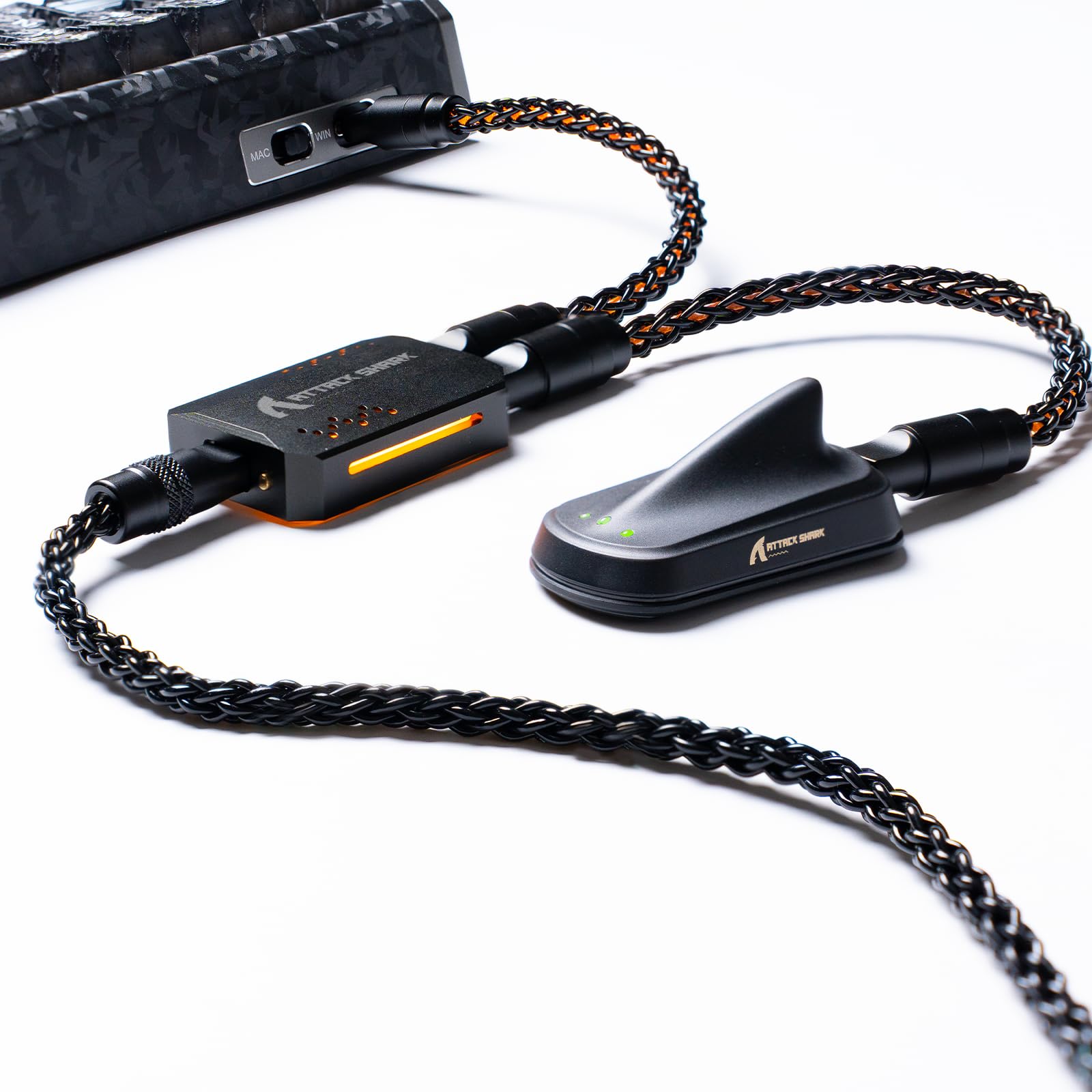 ATTACK SHARK C07 8KHz Kabel Type-C 2 w 1 do Gaming Klawiatur/Myszy-Czarny | 12 RGB Backlit, Podwójny port USB-C, Oplot z Miedzi Monokrystalicznej, Aluminium CNC 6063, dla PC/MacBook/Graczy, 5,12'