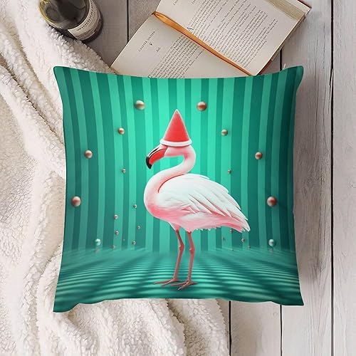 Miniatura 4 de Funda de cojín con diseño de flamenco con sombrero de Papá Noel rojo y blanco, decoración para sala, acuarela, flamenco, Navidad, para decoración