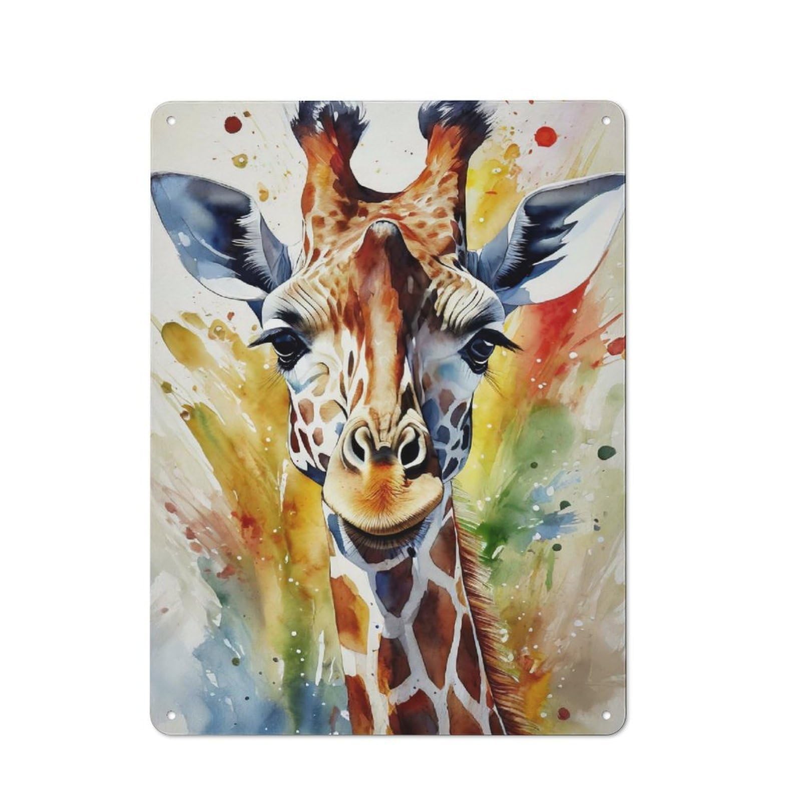 Junmoney Watercolor Painted Giraffe Tin Wall Plaque 40X30cm With For Bar Or Restaurant, Suited To Restaurant Interior Fans