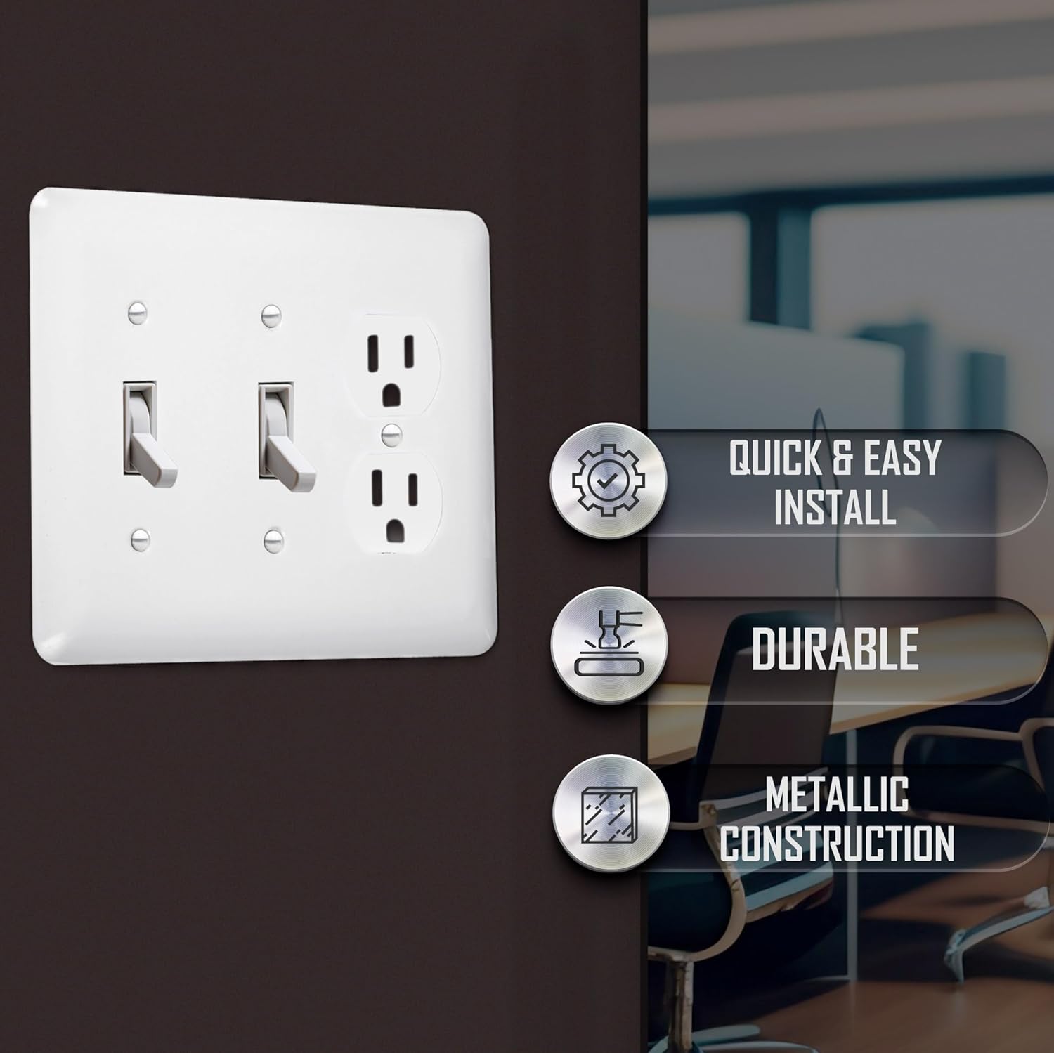 TayMac WRW-TTD Maxi/Princess Metallic Wallplate with Two Toggle, One Duplex, Three Gang, White Smooth