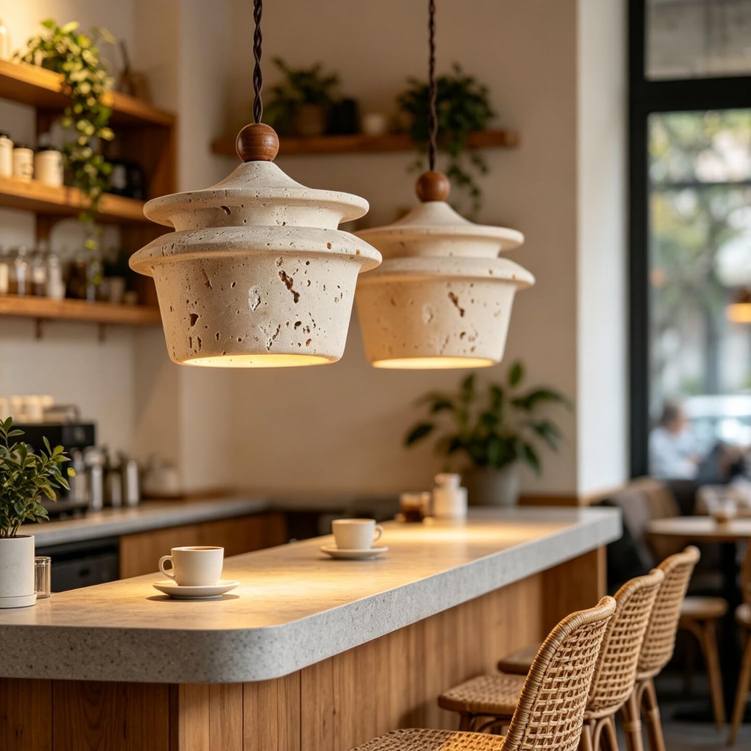 Kreatywna Lampa Wisząca Z Trawertynu Drewniana Sztuka Wisząca
