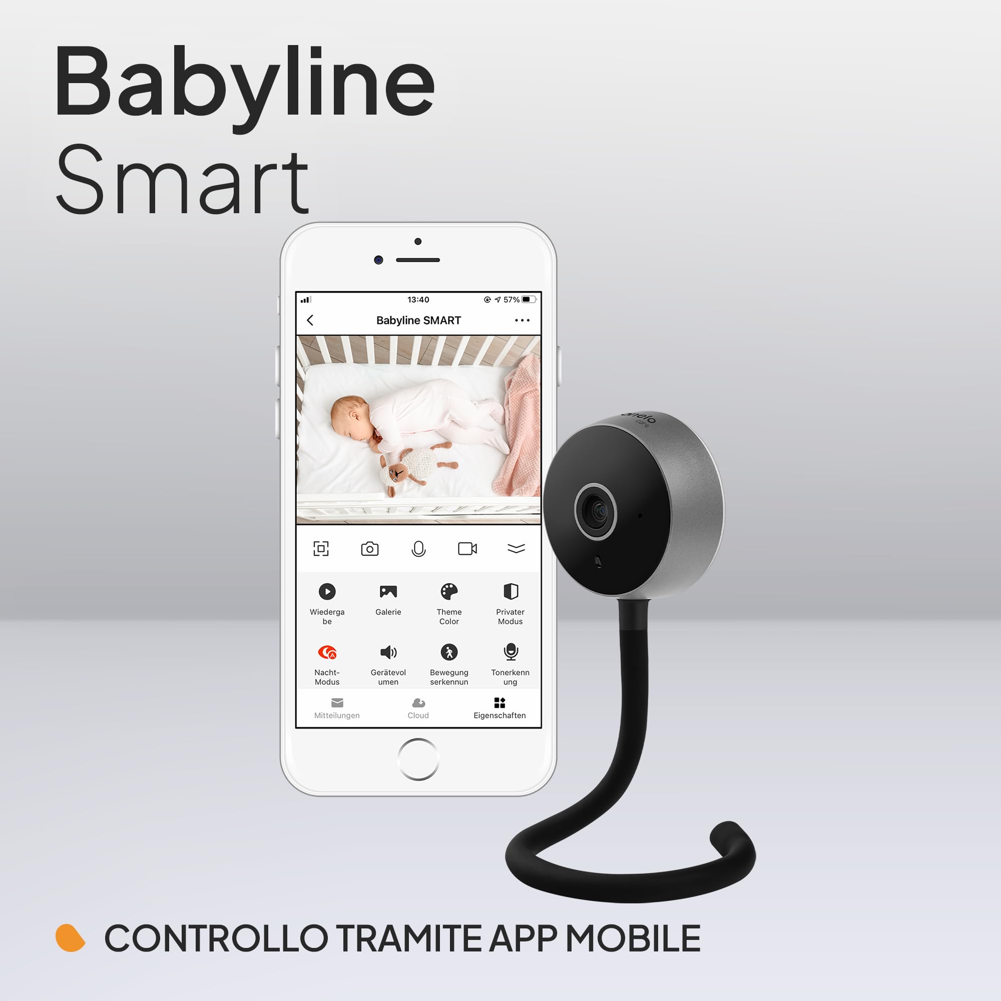 Lionelo Care Babyline Smart Smart, Baby Monitor, Baby Camera Wi-Fi, Applicazione mobile, Rilevazione di movimento e rumore, Visibilità al buio