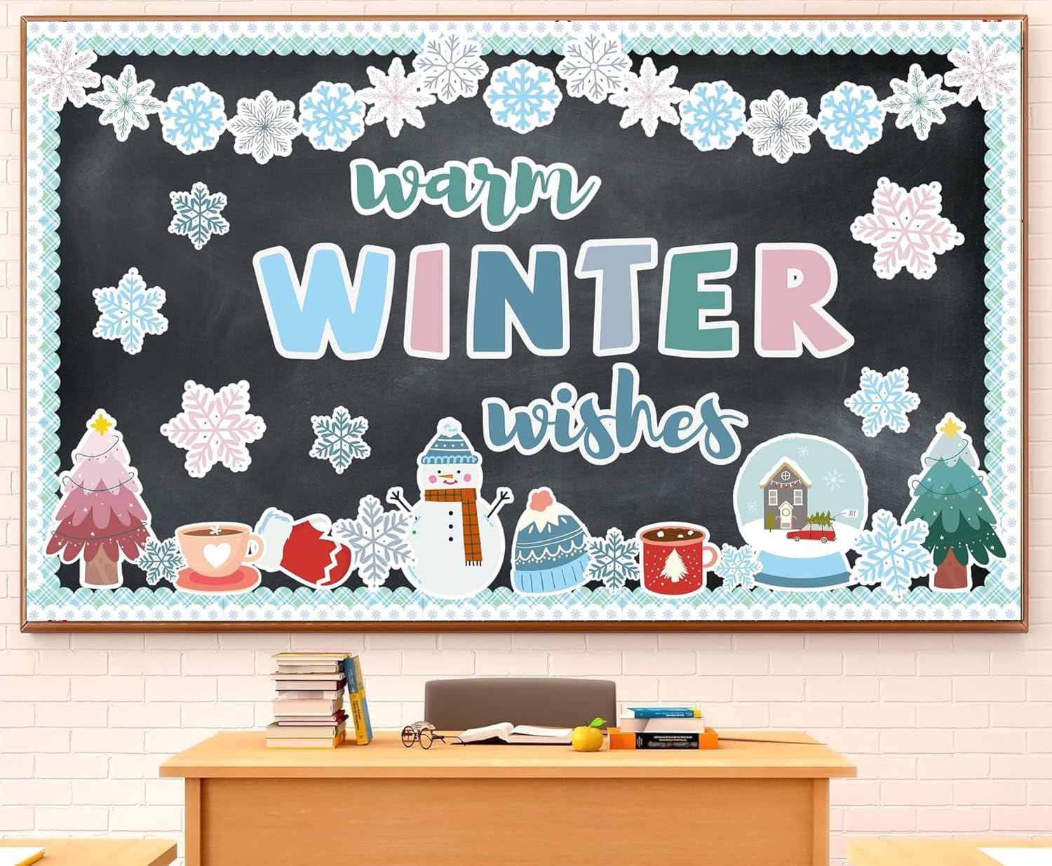 Winter Bulletin Board Decoration Warm Winter Wish Bulletin Board Set Snowflakes Snowman Cutouts Classroom Decoration for School Chalkboard Wall Door