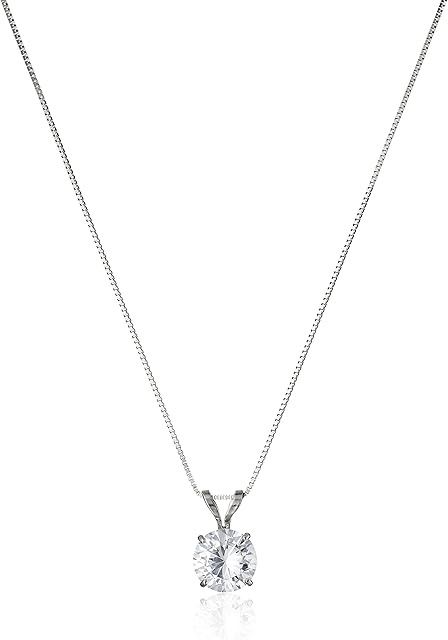 14k Gold 6.5mm Round Cubic Zirconia Solitaire Pendant Necklace (1 carat Diamond Equivalent)