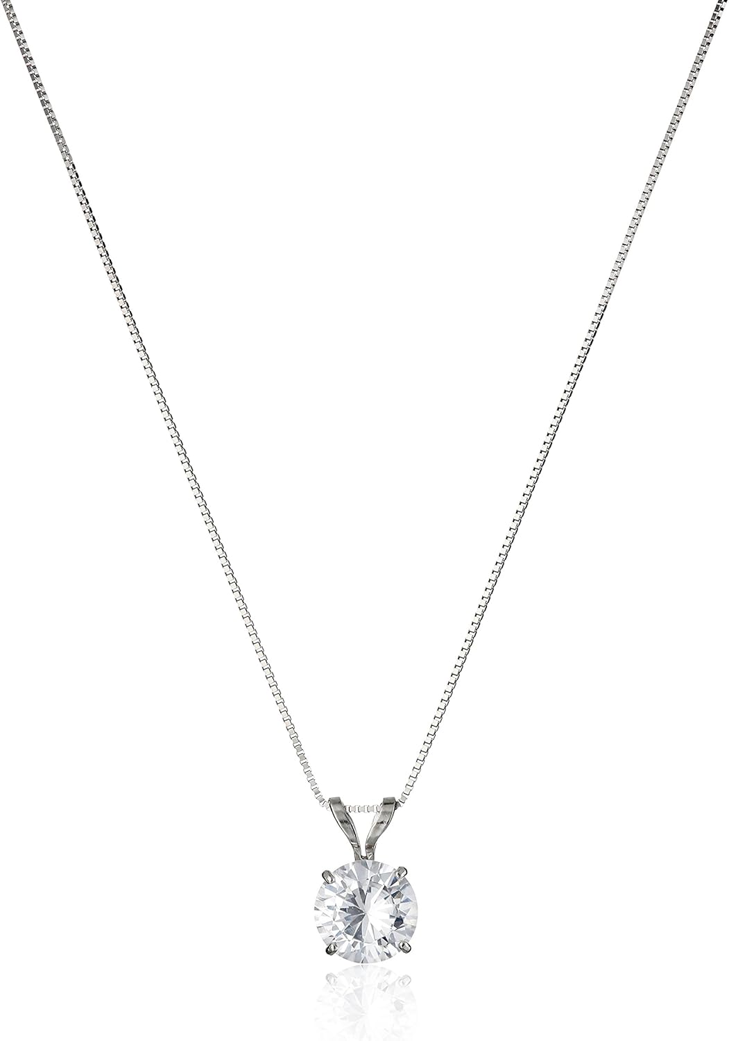 Tienda Collection 14k Gold Cubic Zirconia Solitaire Pendant Necklace for Women with 18 Inch Box Chain